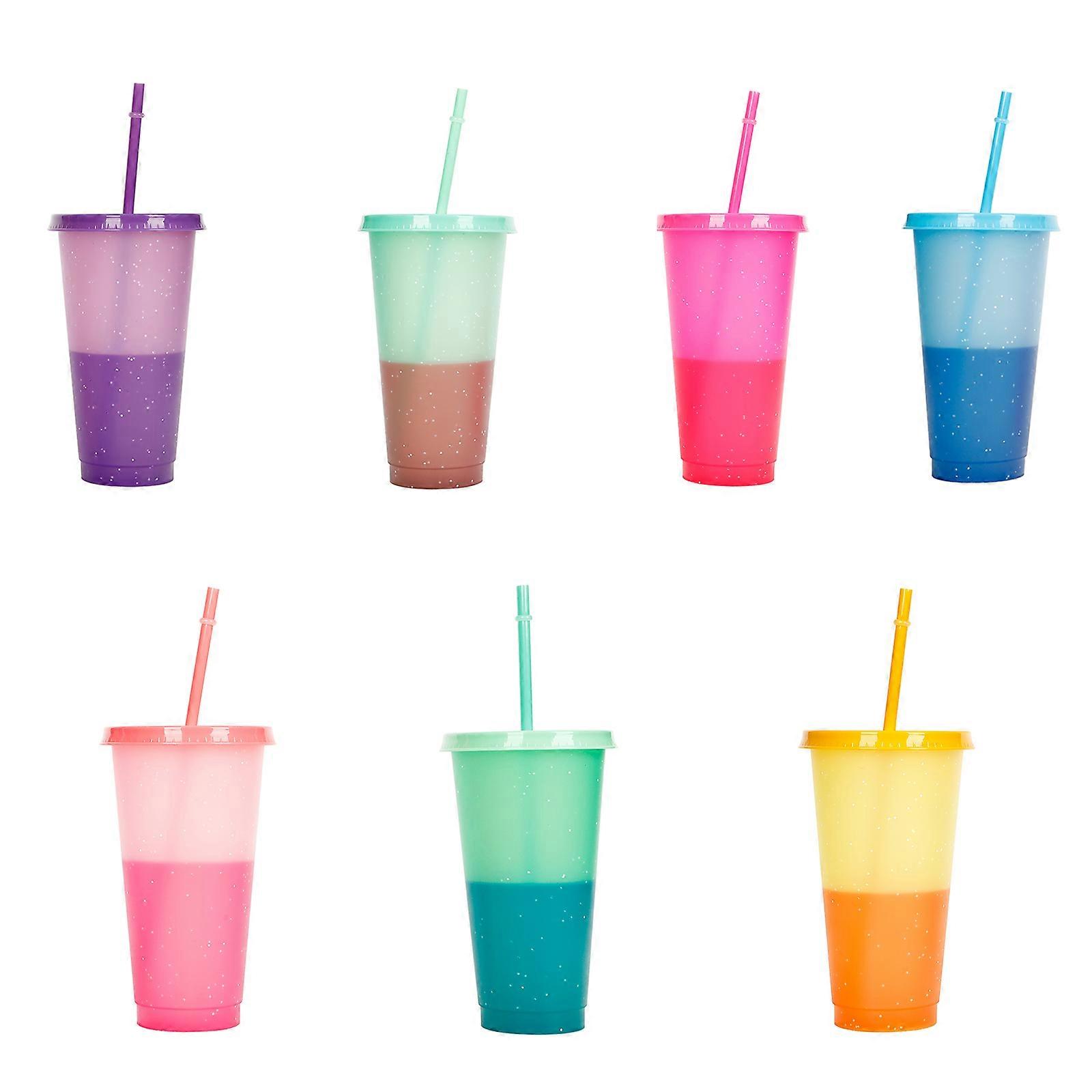 2023 New Color Changing Cups with Lids and Straws - 7 Pack  Reusable Plastic Tumblers with Lids and Straws for Adults Kid Party, Bulk Tumblers