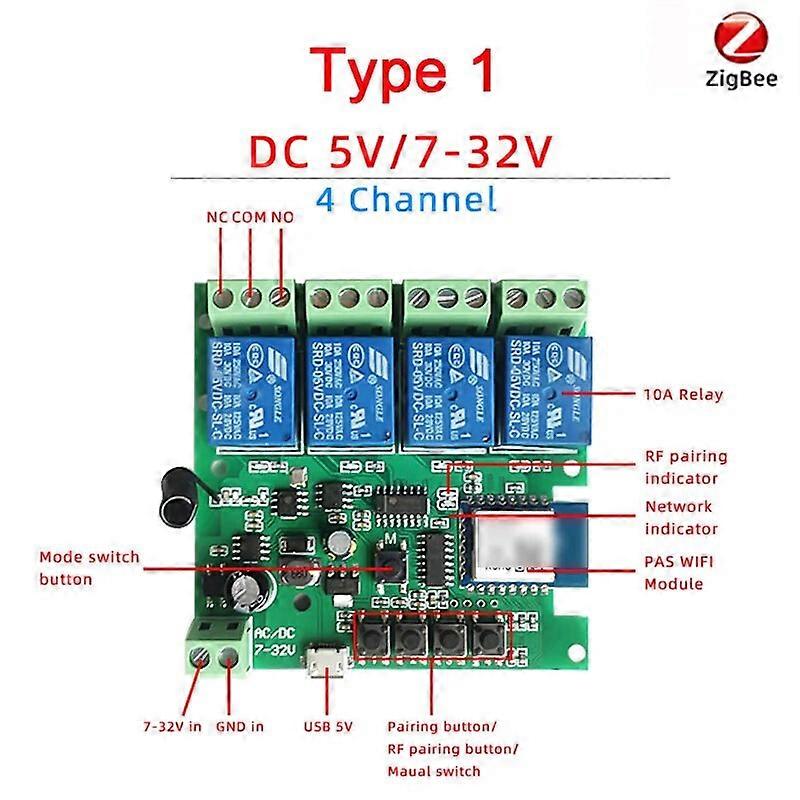 Zigbee Tuya Smart Home Relay لمحور بوابة 2MQTT ، وحدة تبديل المحرك 4CH ، DC 12V 24V 32V 110V ، 4 قنوات راديو RF للتحكم عن بعد