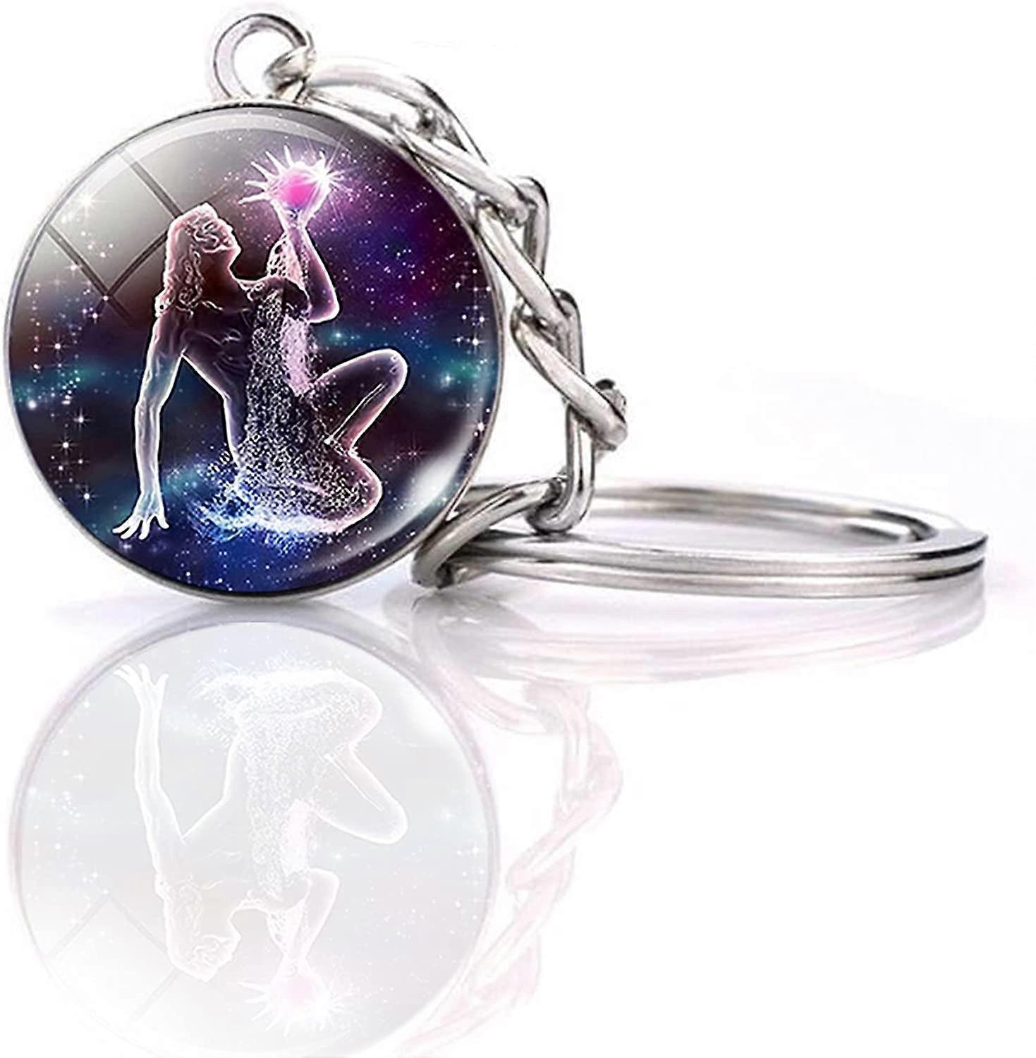 Zodiaque 12 Constellations breloque boule de cristal lumineuse pendentif porte-clés-Verseau