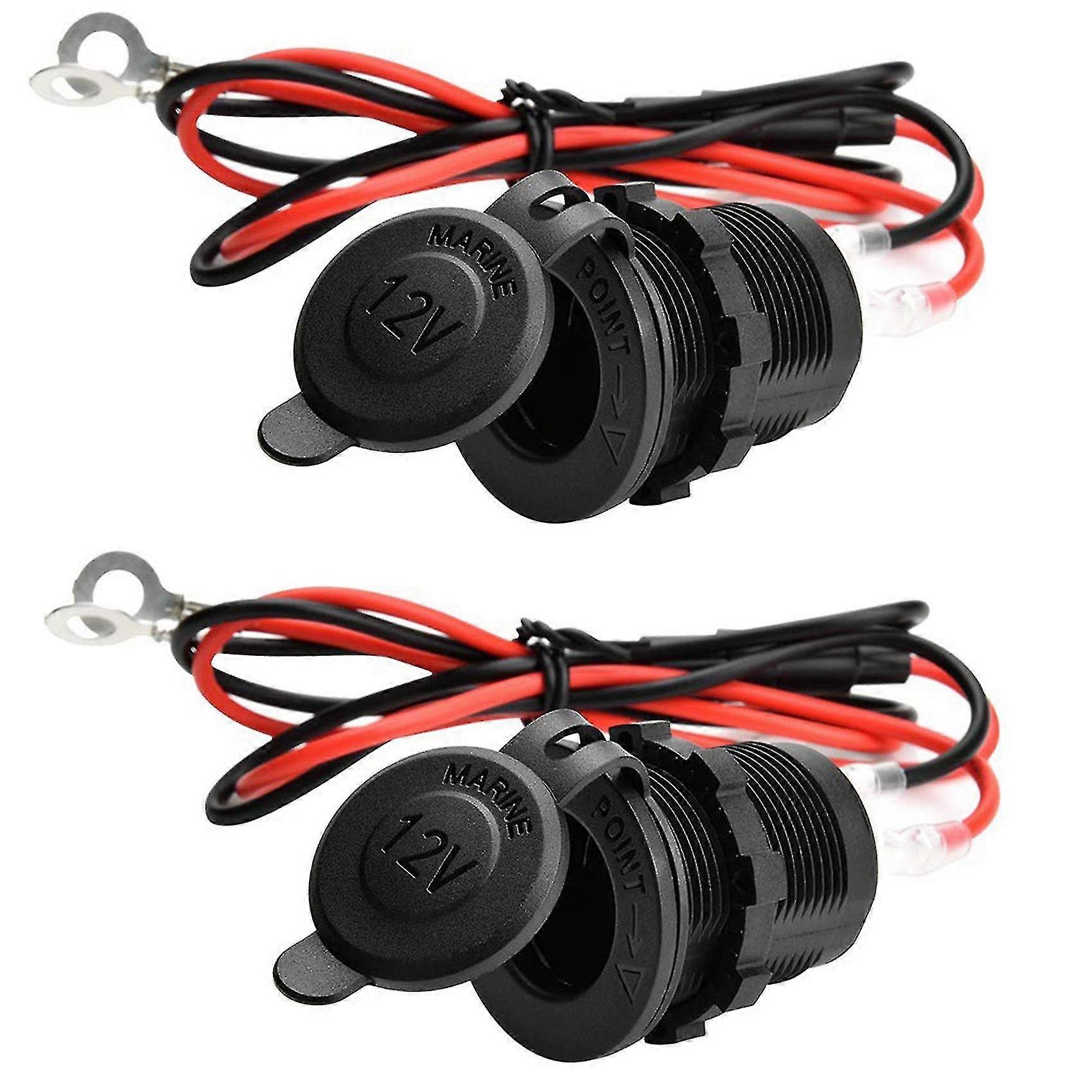 2 Pcs Cigarette Lighter, Waterproof Marine Grade 12v / 24v Dc Lighter Socket Outlet For Boat Motorc