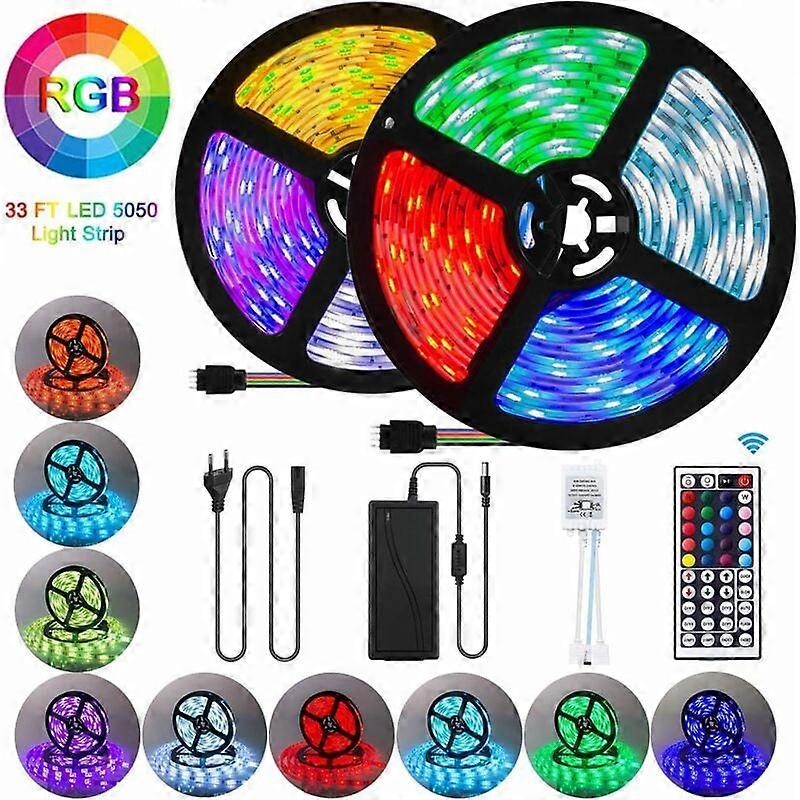 10M LED Strip,LED Strip 300 LED 5050 RGB SMD Multicolor LED Light Strip with 44 Keys Infrared Remote Control and 12V Power Supply 33FT [Energy Class A