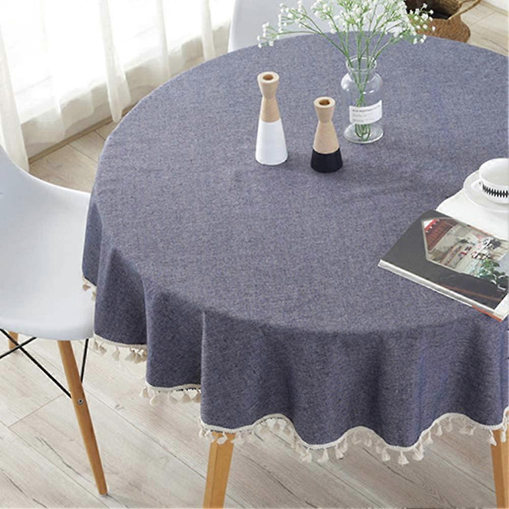 Washable Solid Color Tassel Tablecloth Cotton Linen Dust-Proof Table Cover For Kitchen Dinning