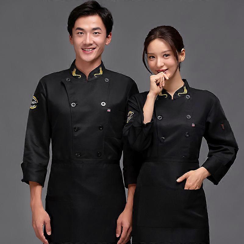 Blue Chef Jacket Short Sleeves Restaurant Uniform Men Kitchen Catering Cook  Coat Double Breasted black and white chef outfit