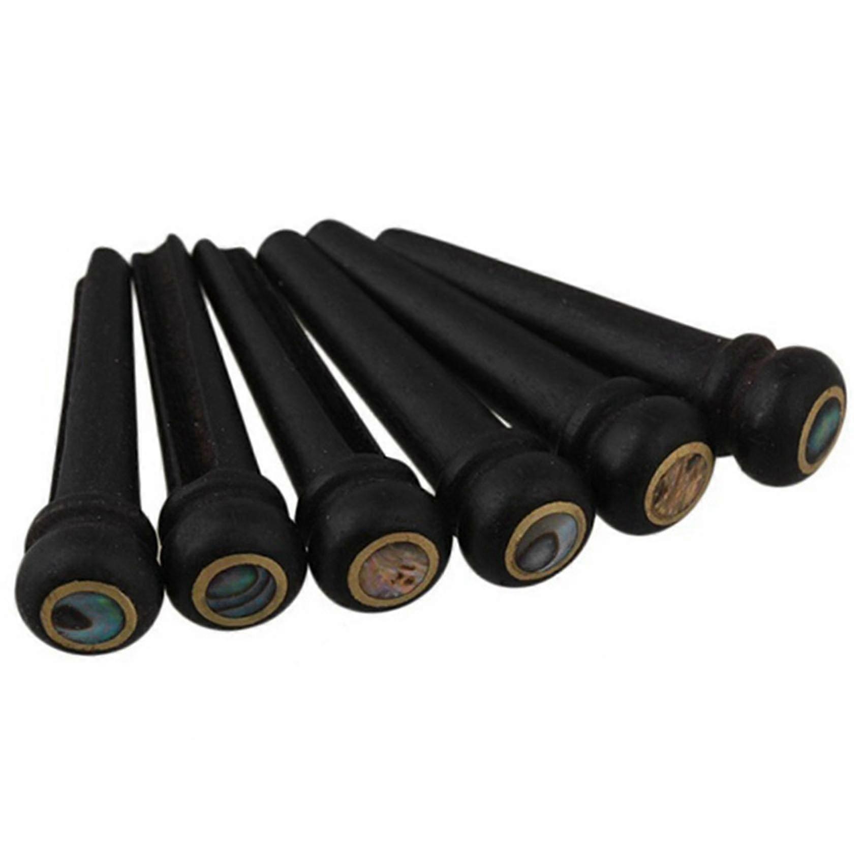 6pcs Black Ebony Shell Guitar Bridge Bone Pins Set With Abalone Dot