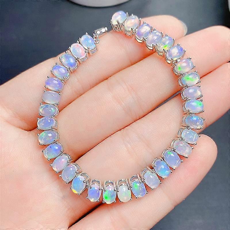 ガールフレンドの恋人925スターリングシルバーシンプルなオパールレディースブレスレットナチュラルオパールブレスレットレディースチェーンへのギフト