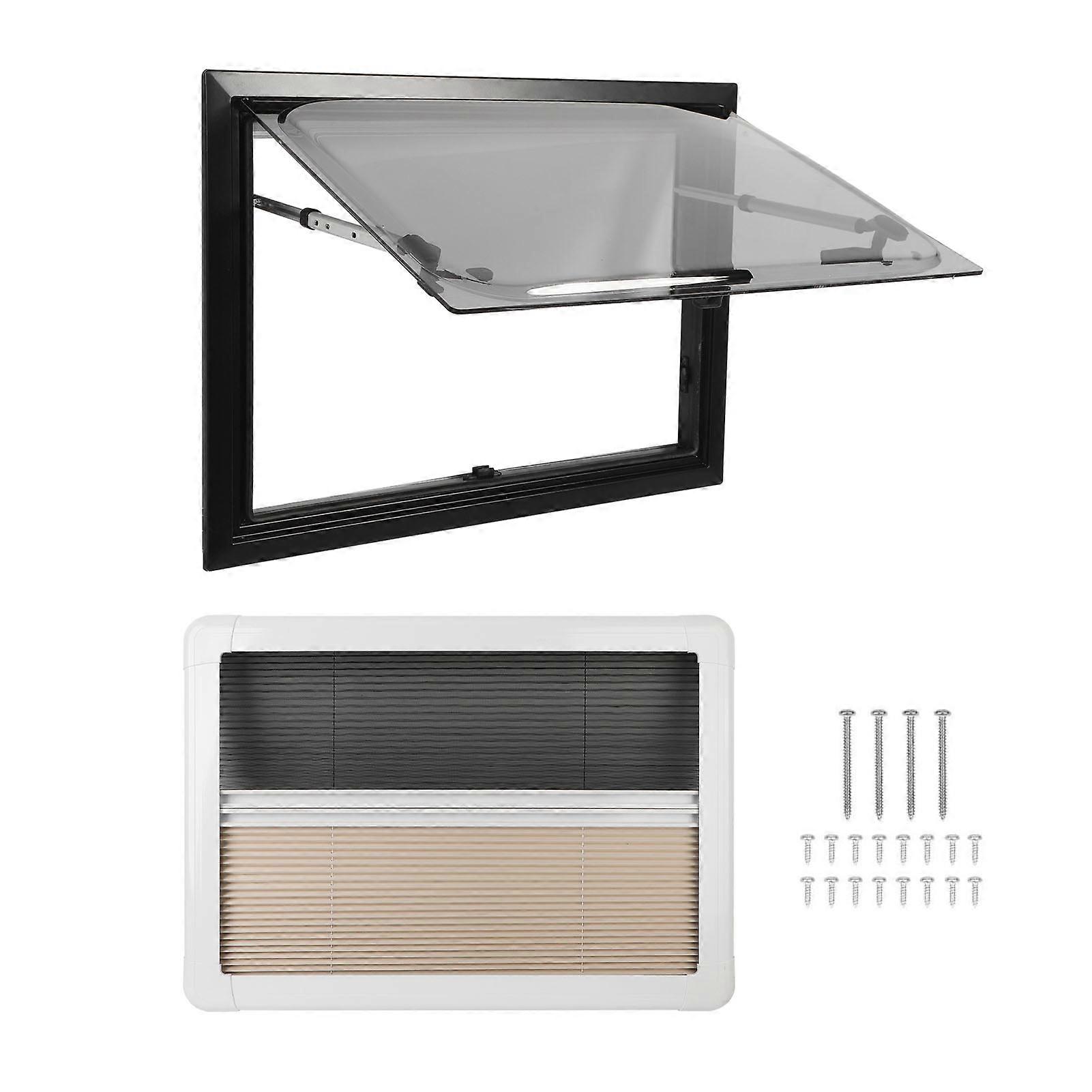28 X 20in RV Push Out Window UV Protection Acrylic Insulating Glass Right Angle RV Window with Screen and Sunshade for Camper Trailer