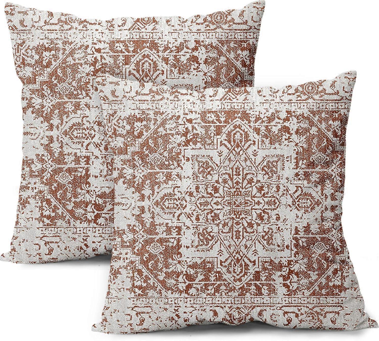 Capas de Almofada Boho Étnicas Cinza Queimado 18X18 Polegadas Conjunto de 2 Capas de Almofada Vintage Bohemian Carpet Rust Red Grey Capa de Almofada Casa de Fazenda