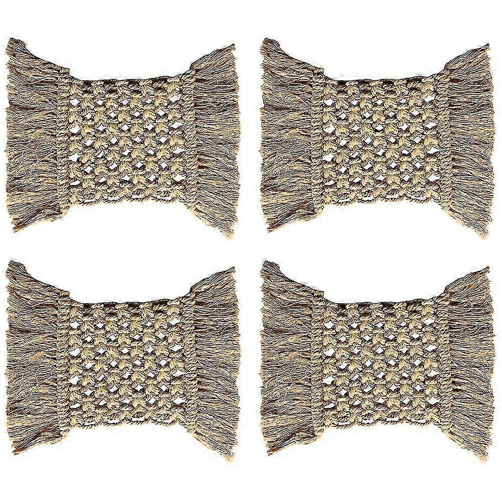 4-Pack Boho Rattan Coasters for Table Decor