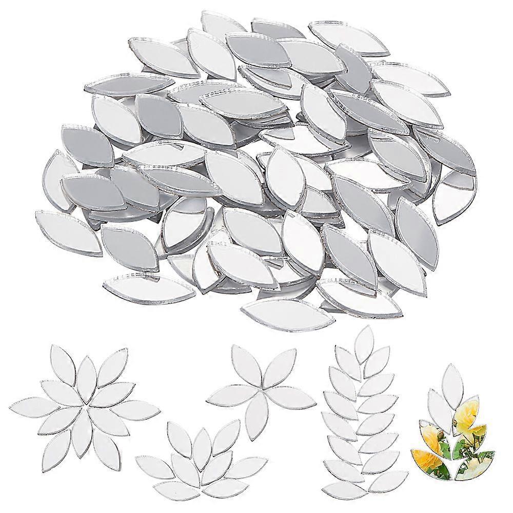 300Pcs Self-Adhesive Acrylic Mosaic Tiles Mirror Effect Tiles for Wall Decoration DIY Craft Leaf 11x4.7x0.8mm
