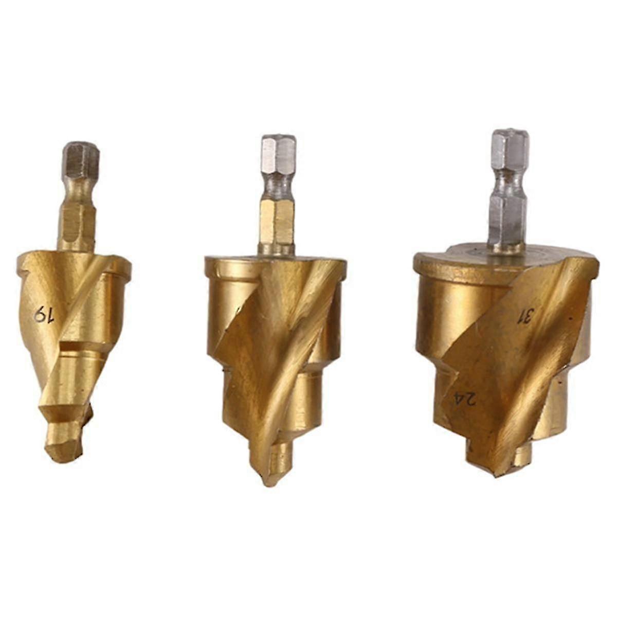 3pcs Stepped Drill Bit, Hexagon Shank Water Pipe Connection Tool 19/24/31mm,full Open Process Hand Tool Wireless Drills