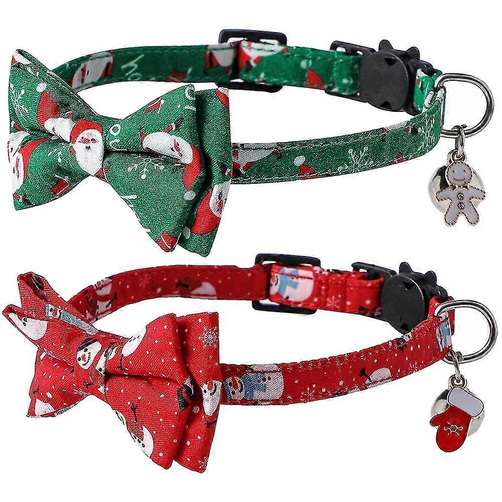 2 Pack ChristmasCollar Breakaway With RemovableTie With Bell Adjustable Christmas Pattern