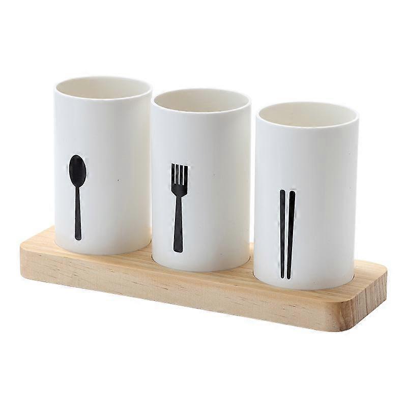 Flatware Organizer with Wood Base Cutlery Utensil Holder Spoons Forks Chopsticks Storage Rack for Kitchen Countertop