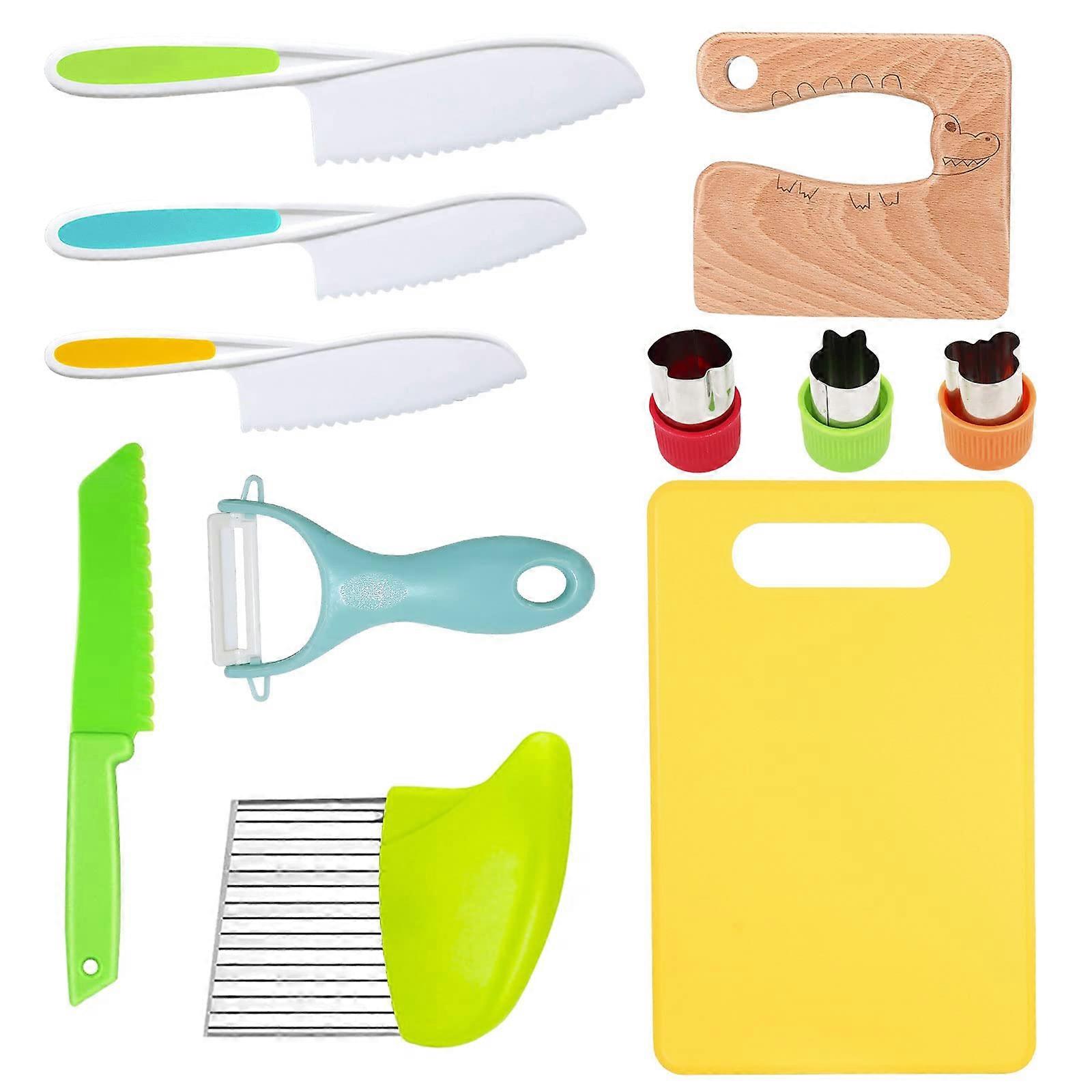 11 Piece Wooden Knife Set for Cooking with Ergonomic Handles, Chef Knife, Paring Knife, and Cutting Board