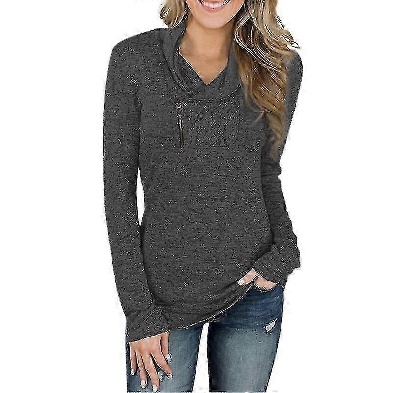 New Fall/winter 2022 Women's Slim-fit Plus-size Blouse With Long-sleeved Pullover And Zipper In Solid Color