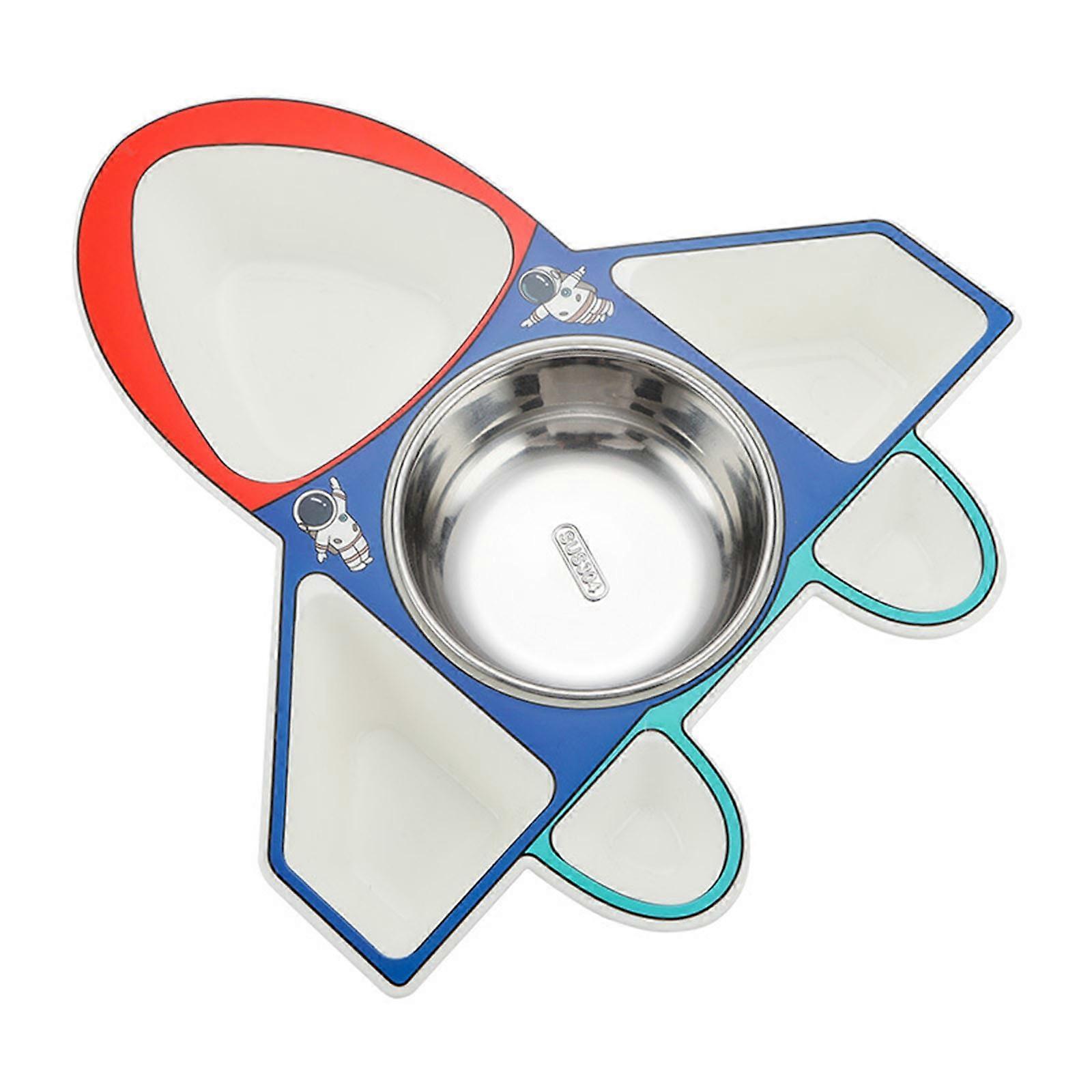 Assiettes pour enfants Bols de complément alimentaire pour bébé Set de vaisselle pour bébé en forme d'avion en acier inoxydable Mate Blue