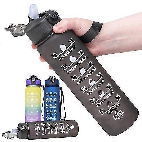 2-pack - 1l Water Bottle With Straw Time Marker - Choose Color! Roman 2-pack Black