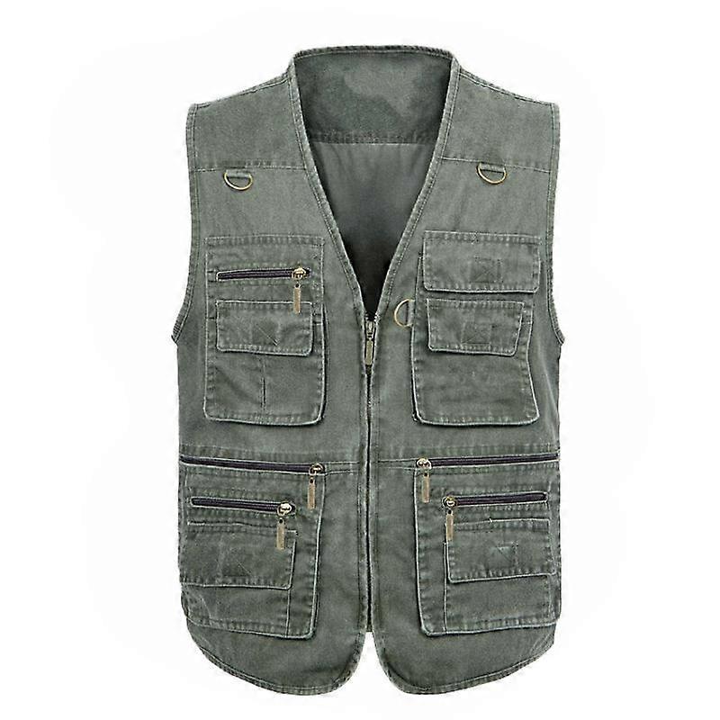 Men's Vest Casual Jacket Spring And Autumn Loose Style Cotton Multi-pocket Zipper Windproof Coat Collarless Sleeveless Jacket For Man