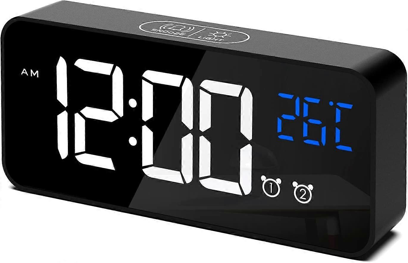 Digital Alarm Clock, LED Digital Clock Digital Alarm Clock with Temperature/Snooze/2 Alarms/12/24 Hours/USB Charging Port/13 Musics (Pure Black)