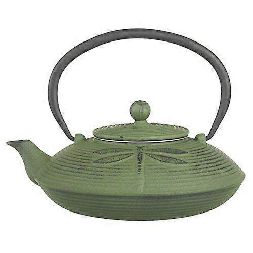 Felicity cast iron teapot, 27 oz, green dragonfly pattern