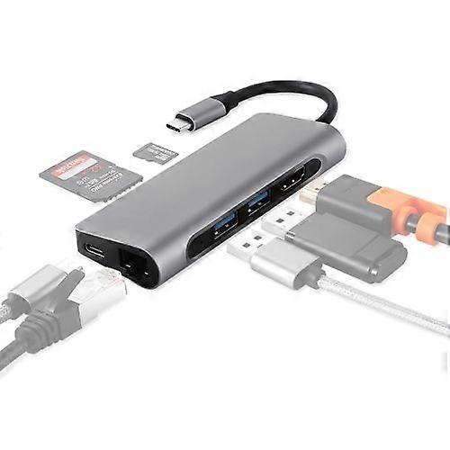 ZRUXE HB-181 7-in-1 USB-C/Type-C HUB Adapter with HDMI Output, TF/SD Card Reader, 2x USB 3.0 Ports, USB-C/Type-C Power Delivery, RJ45 Gigabit Ethernet