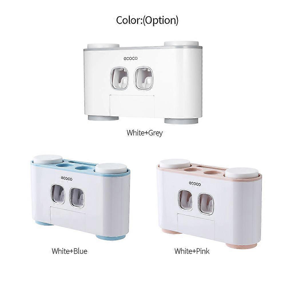 ecoco Wall-Mounted Toothbrush Holder with 2 Toothpaste Dispensers 4 Cups and 5 Toothbrush Slots Toiletries Storage Rack