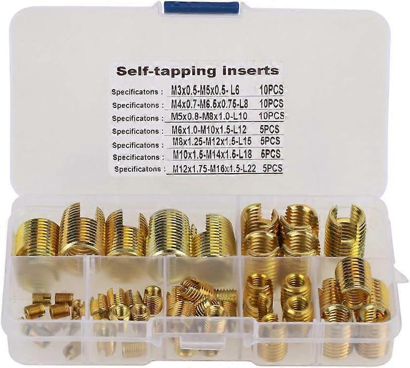Self Tapping Thread Insert Set, Easy Installation Thread Repair Tool for Furniture Replacement, Stainless Steel Inserts Ensure High Hardness and Wide