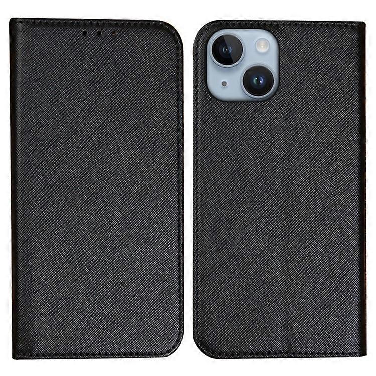 Compatible For iPhone 15 Wallet Phone Case PU Leather Cross Texture Stand Magnetic Cover