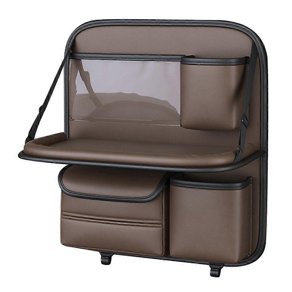 Waterproof Car Backseat Organizer Hanging Universal Storage Bag with Foldable Tray-Brown