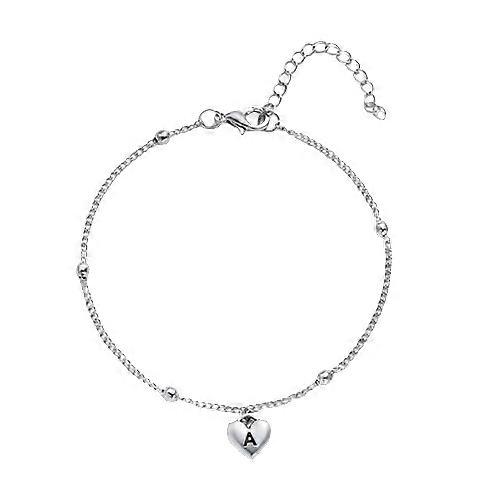 בוהו A-Z מכתב Anklets לנשים לב פשוט צבע כסף ראשוני צמיד Anklet על רגל רגל שרשרת מסיבת חוף קיץ תכשיטים