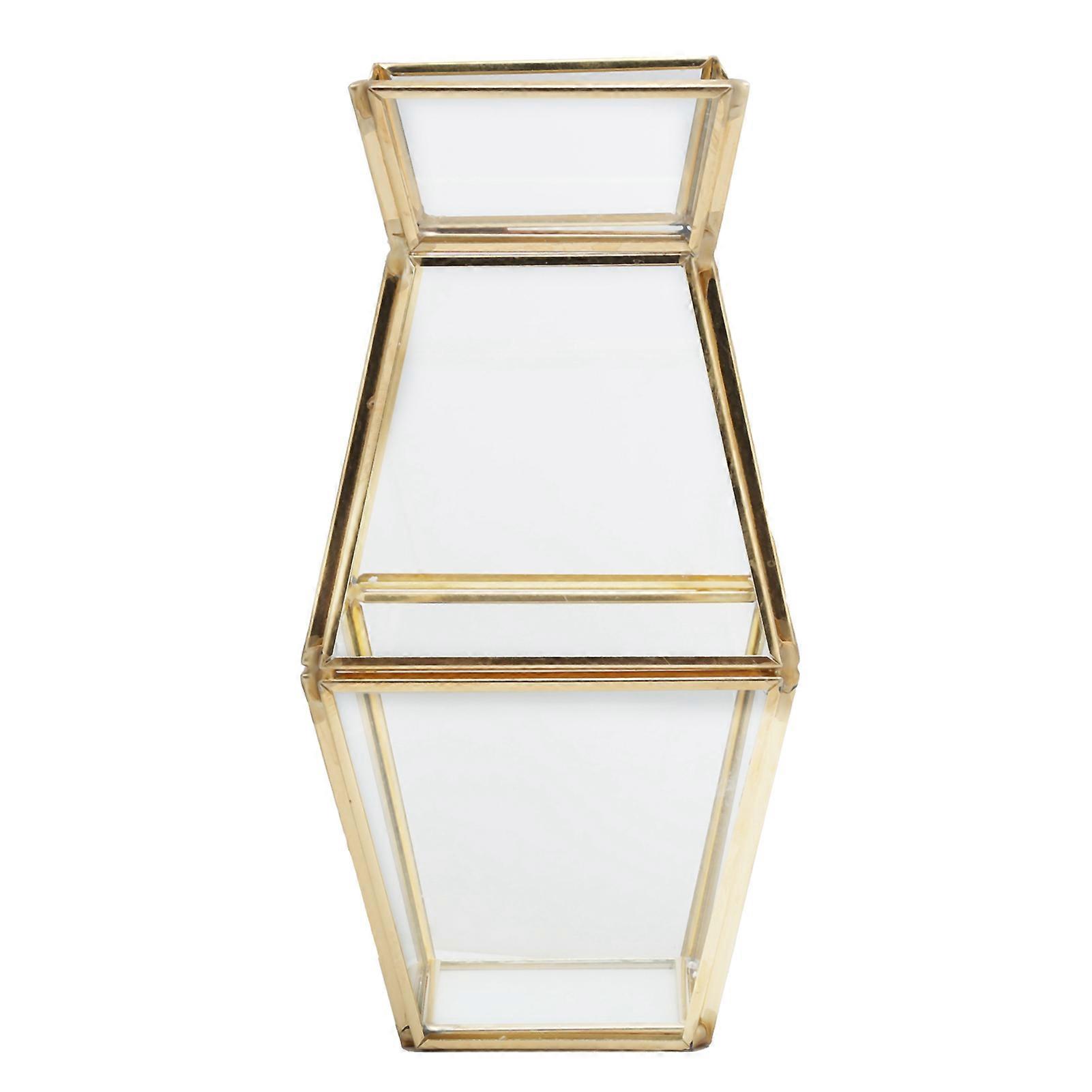 Geometric Glass Storage Container Embedded Copper Strip Vase-Shaped Flower Pot Plant Holder