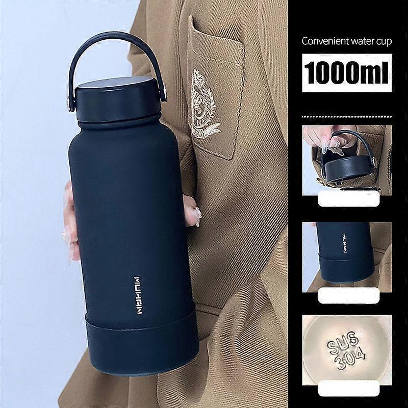 32oz Vacuum Insulated Stainless Steel Water Bottle with Cup Lid,Leak Proof BPA Free-Light Black