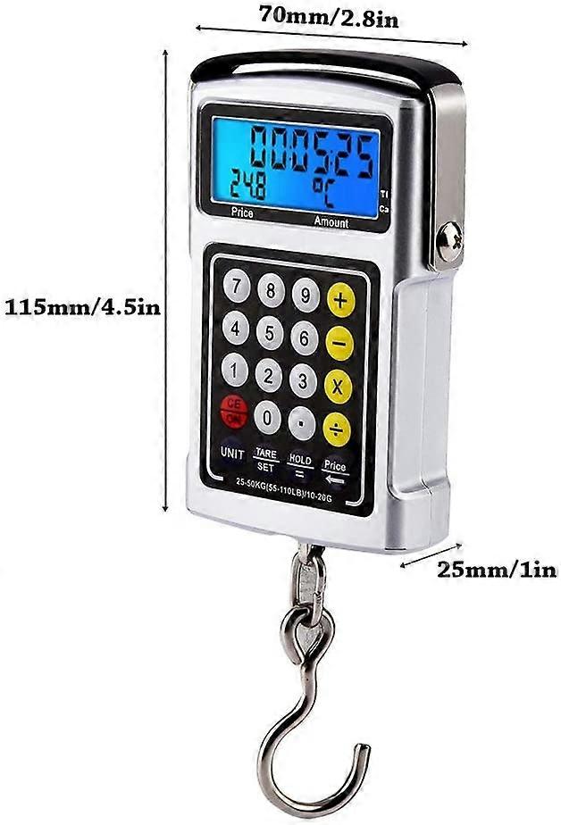 Scale Electronic Scale Digital Fishhook Scale, 7 in 1 Digital Scale with Backlit LCD Display Temperature Calculator