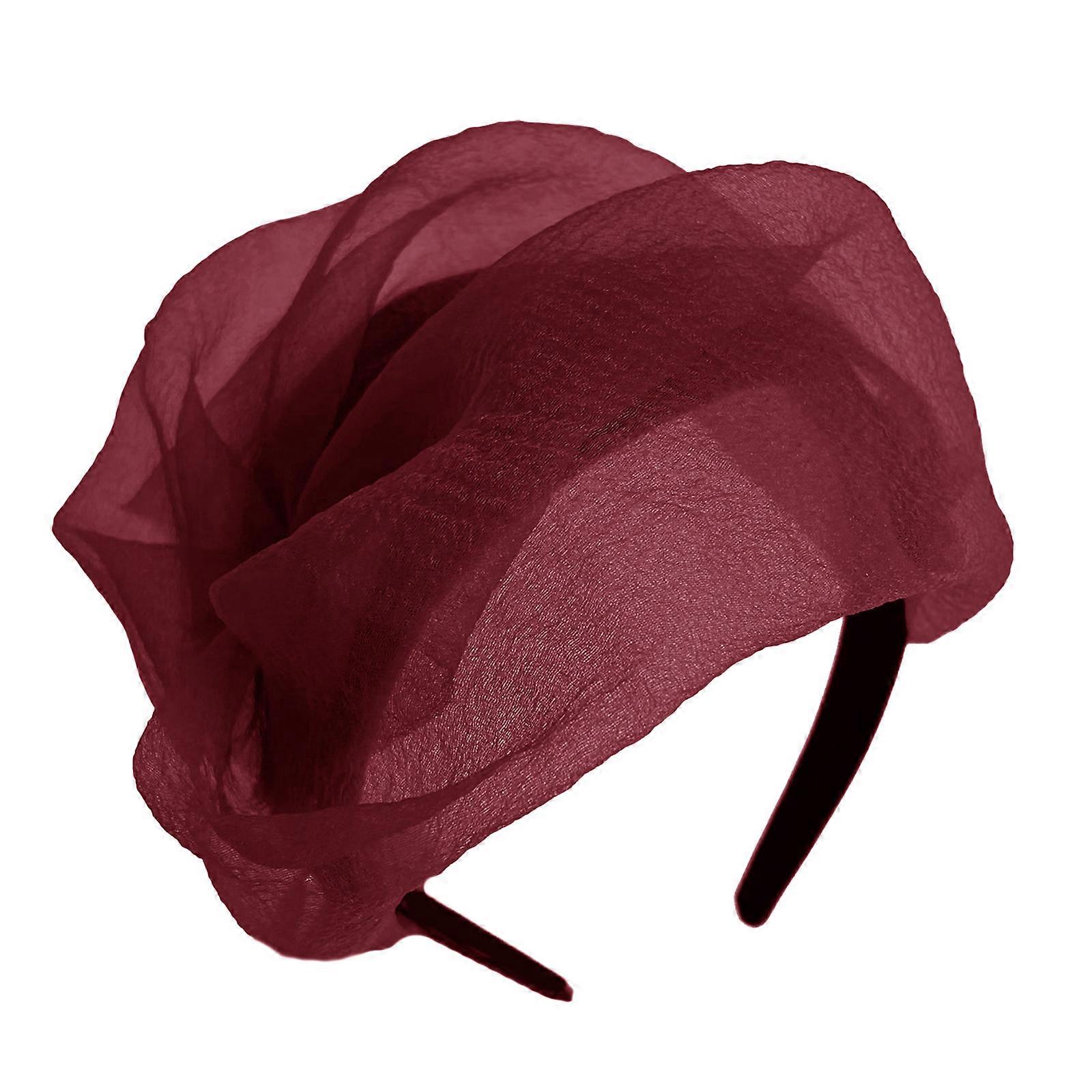High Skull Ruffle Headband French Crape Half Hat Thin Hairhoop Female Teaparty White Hair Covering Formal Hair Ornament  Burgundy