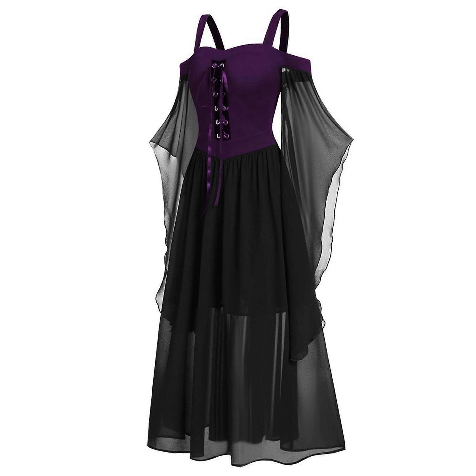 Women's Gothic Halloween Dress Vintage Black Witch Costume with A line Lace Maxi  Dress and Butterfly Sleeves half purple L | Fruugo NO