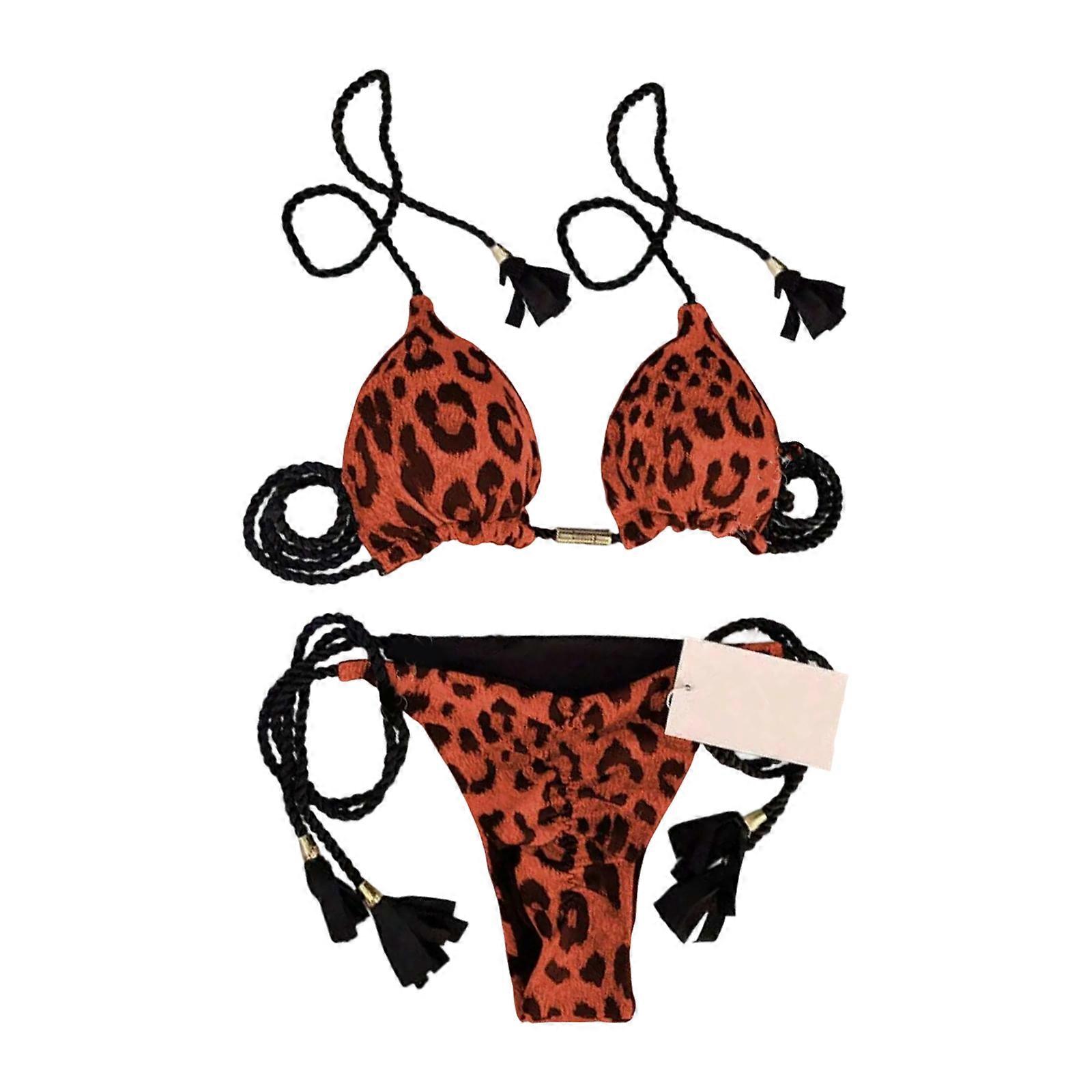 Femmes Bandage Maillots De Bain Deux Pcs Maillots De Bain Imprimé Léopard Maillot De Bain Dames Maillot De Bain Ensemble Pour Vêtements De Plage Rouge XL