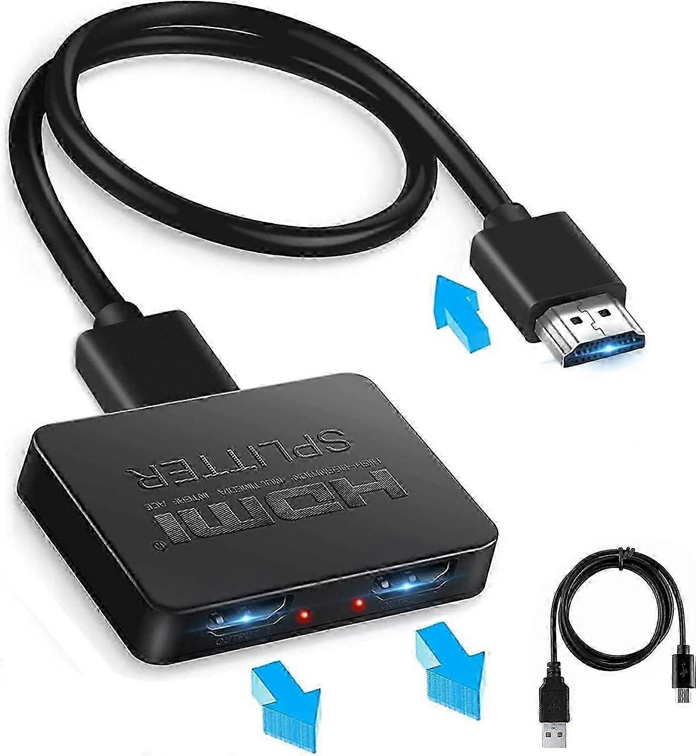HDMI Splitter 1 in 2 Out, HDMI Splitter 4K HDMI 3D Splitter for Dual Monitors, 2 Port HDMI Splitterszrh a-s