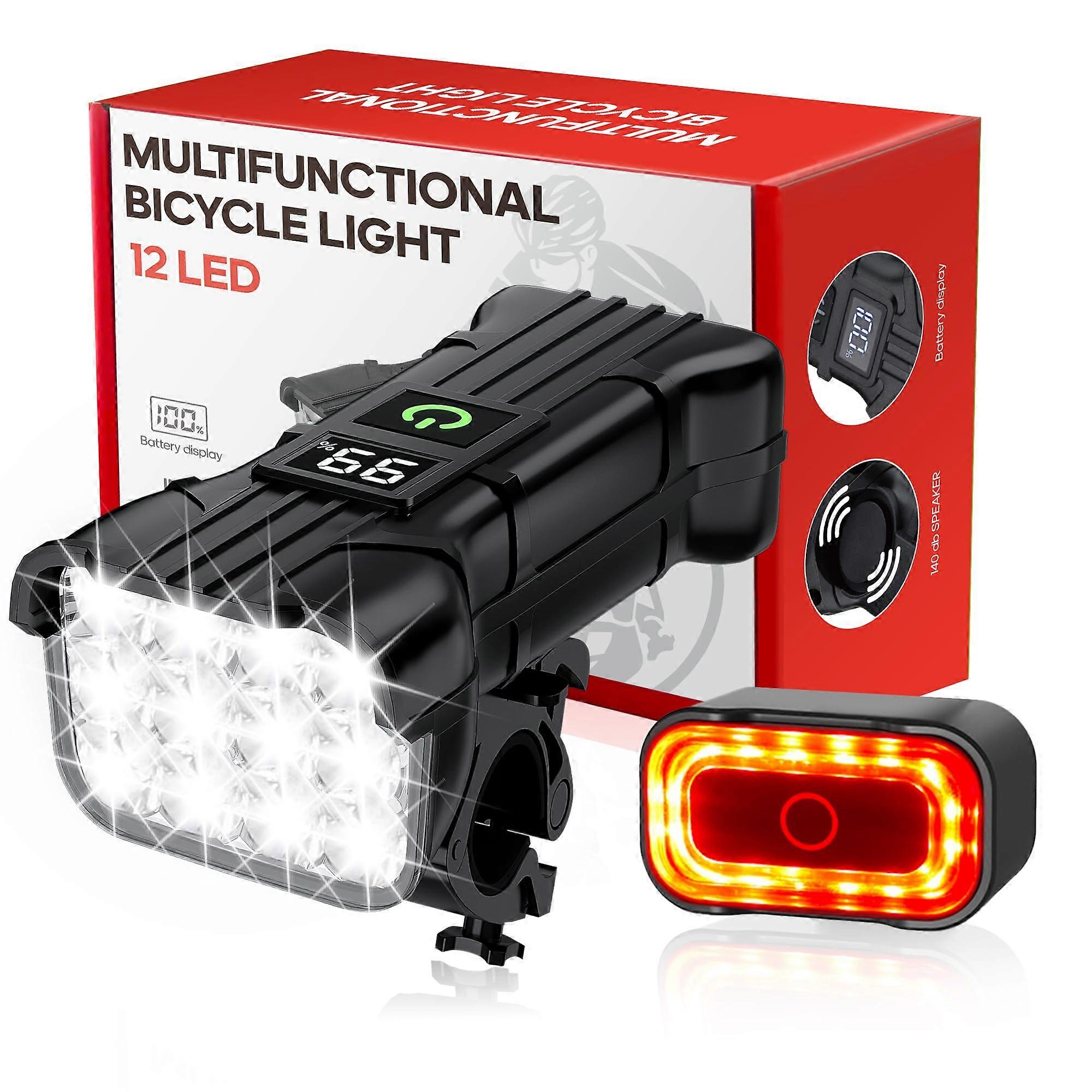 Sykkellys for nattridning, 12 LED 9000 Lumen sykkellys foran, USB oppladbar LED-frontlykt