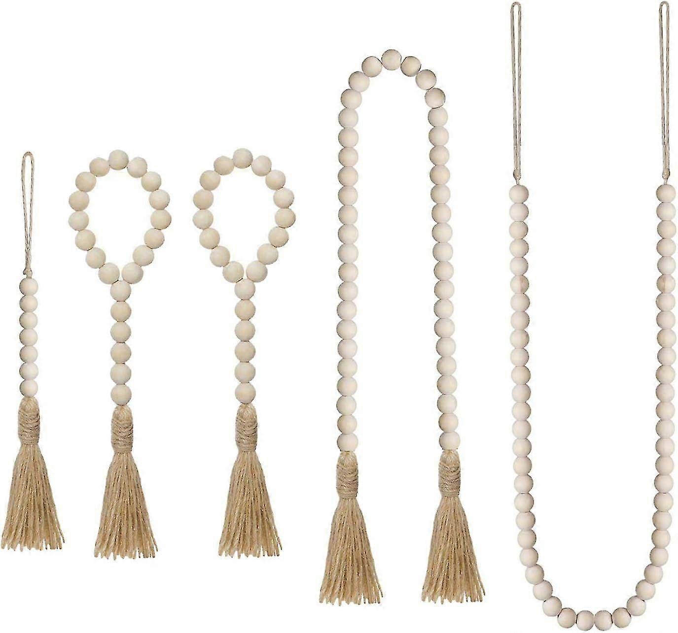 Rustic Wood Bead Garland with Jute Tassels - Farmhouse Decor for Home, Nursery, and More - Various Sizes Available