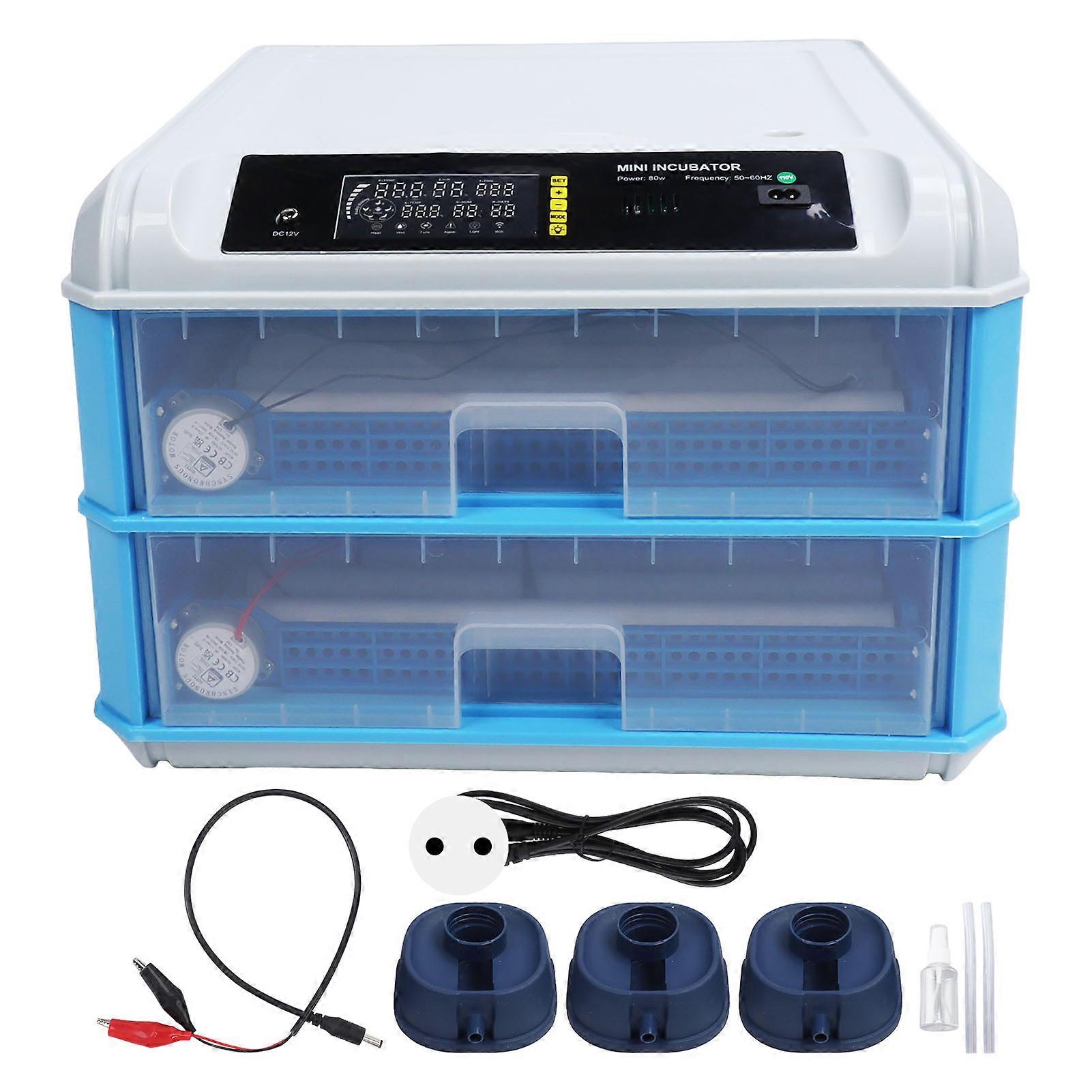 Egg Incubator Auto Turning Water Adding Temperature Control 128 Eggs Hatching Incubator Dual Power