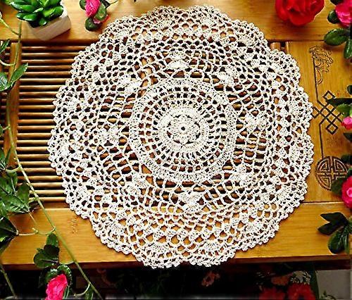 Handmade Crocheted Lace Round Table Placemats Doilies, 12 Inch Beige, Set of 2, Decorative Table Decor