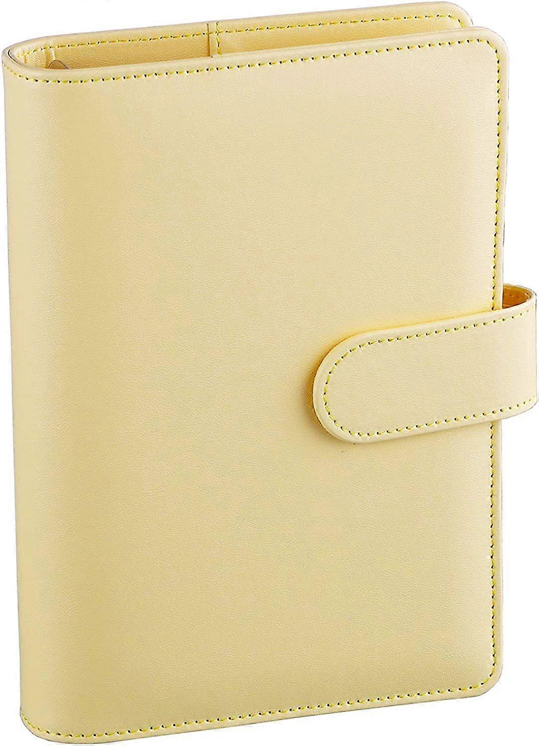 A6 PU Leather Budget Binder Refillable 6 Ring Notebook Binder with Magnetic Buckle, Yellow