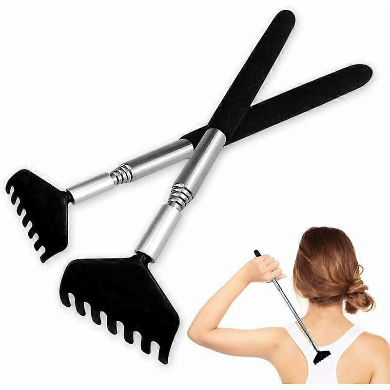 2 Black back scrapers made of high quality stainless steel, with an extendable rod extendable up to 68cm for scratching the head and back