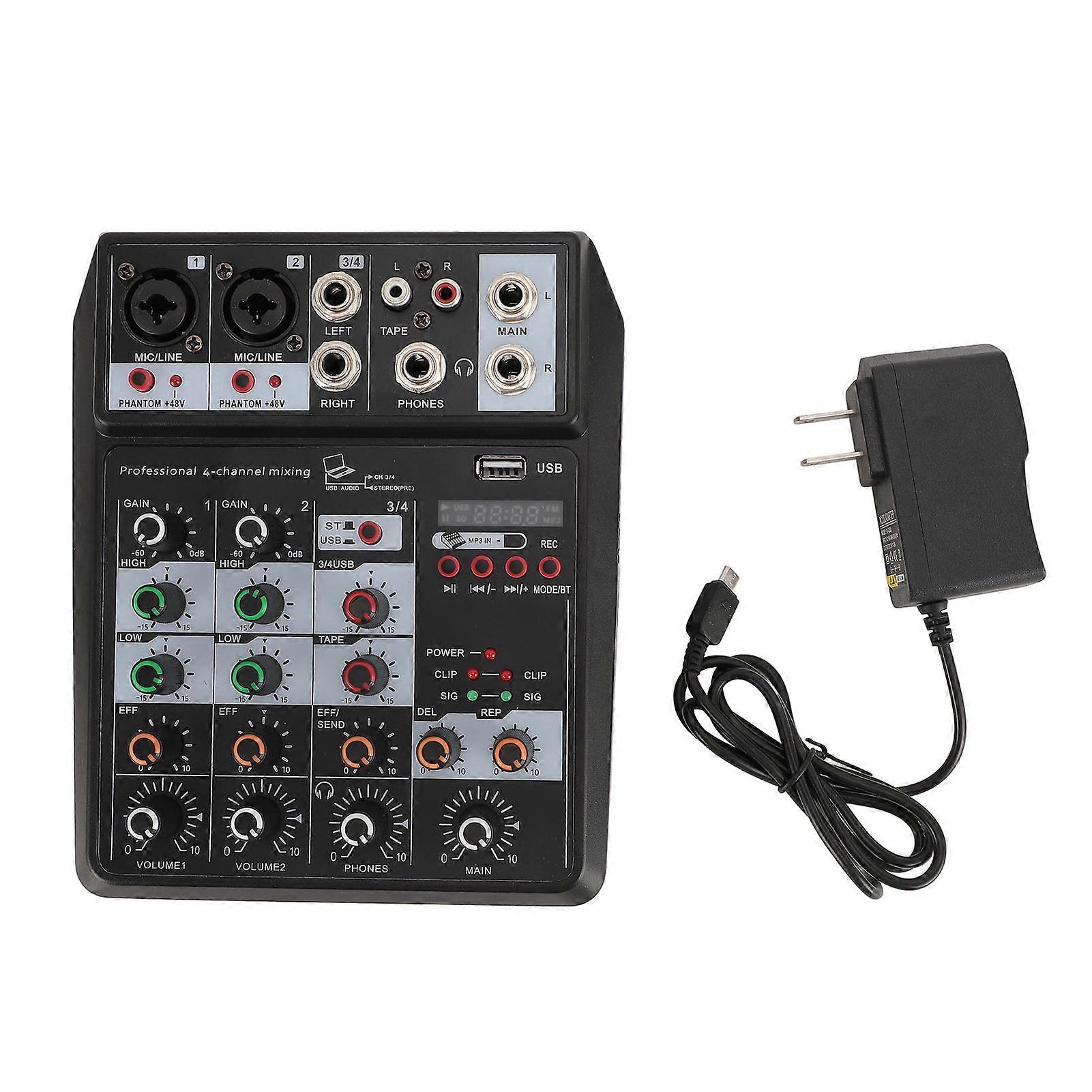 4 Channel Professional Mixer BT Portable Mixing Console with Sound Card for PC Recording Live Streaming