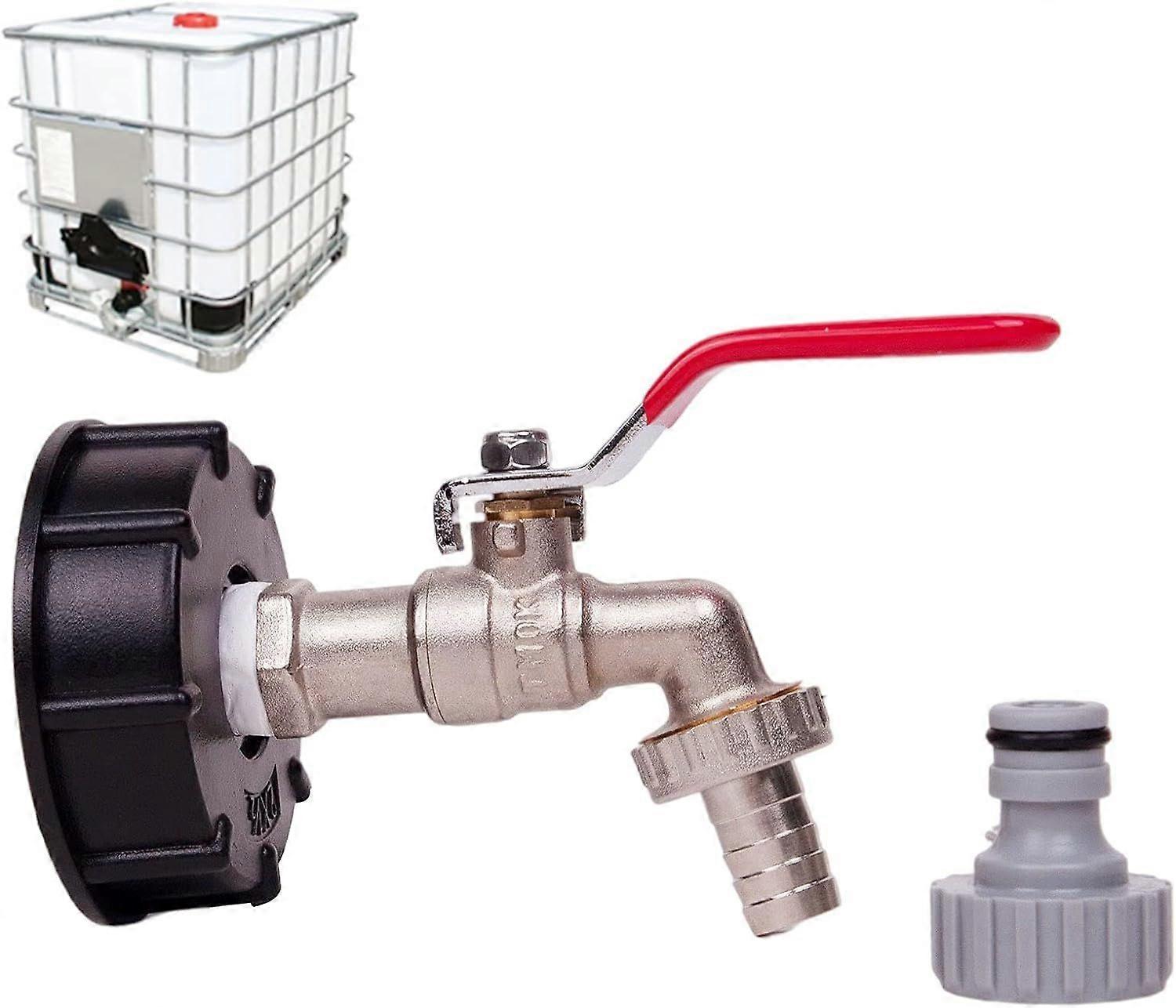 1000L Tank Faucet Rainwater Collector Faucet, IBC Water Tank Adapter 1/2" Double Brass Faucet Made of PP Coarse Thread 60mm (1pc)