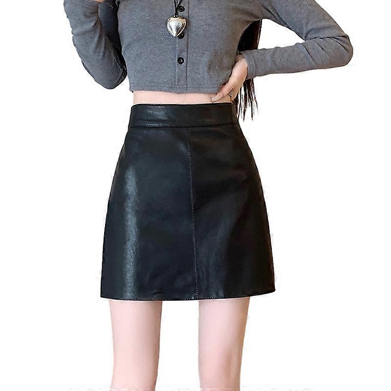 Korean Version High-Waisted Versatile Anti-Bare Pu Leather Skirt