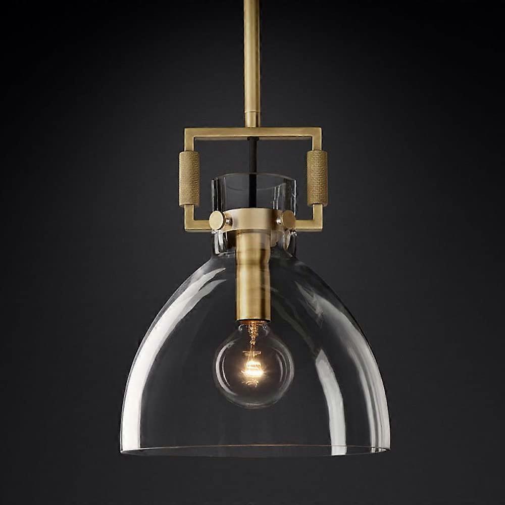 Handblown Clear Glass Shade Pendant Lighting Chandelier in Brushed Brass Finish Adjustable for Kitchen Living Room E27 Base