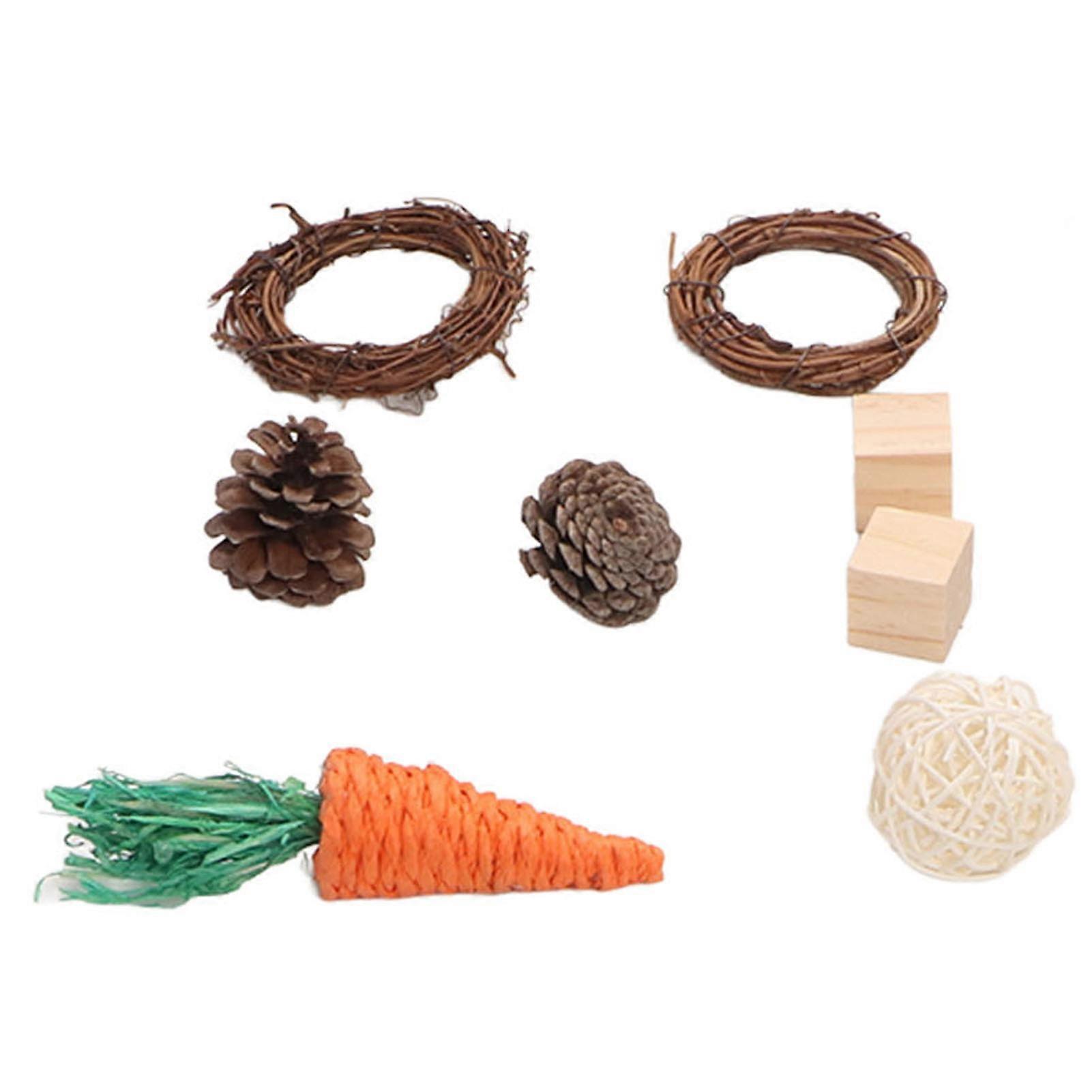 11pcs Small Pet Tunnel Interactive Fun Logs Rattan Grass Balls Pine Cones Hamster Tunnel Playset