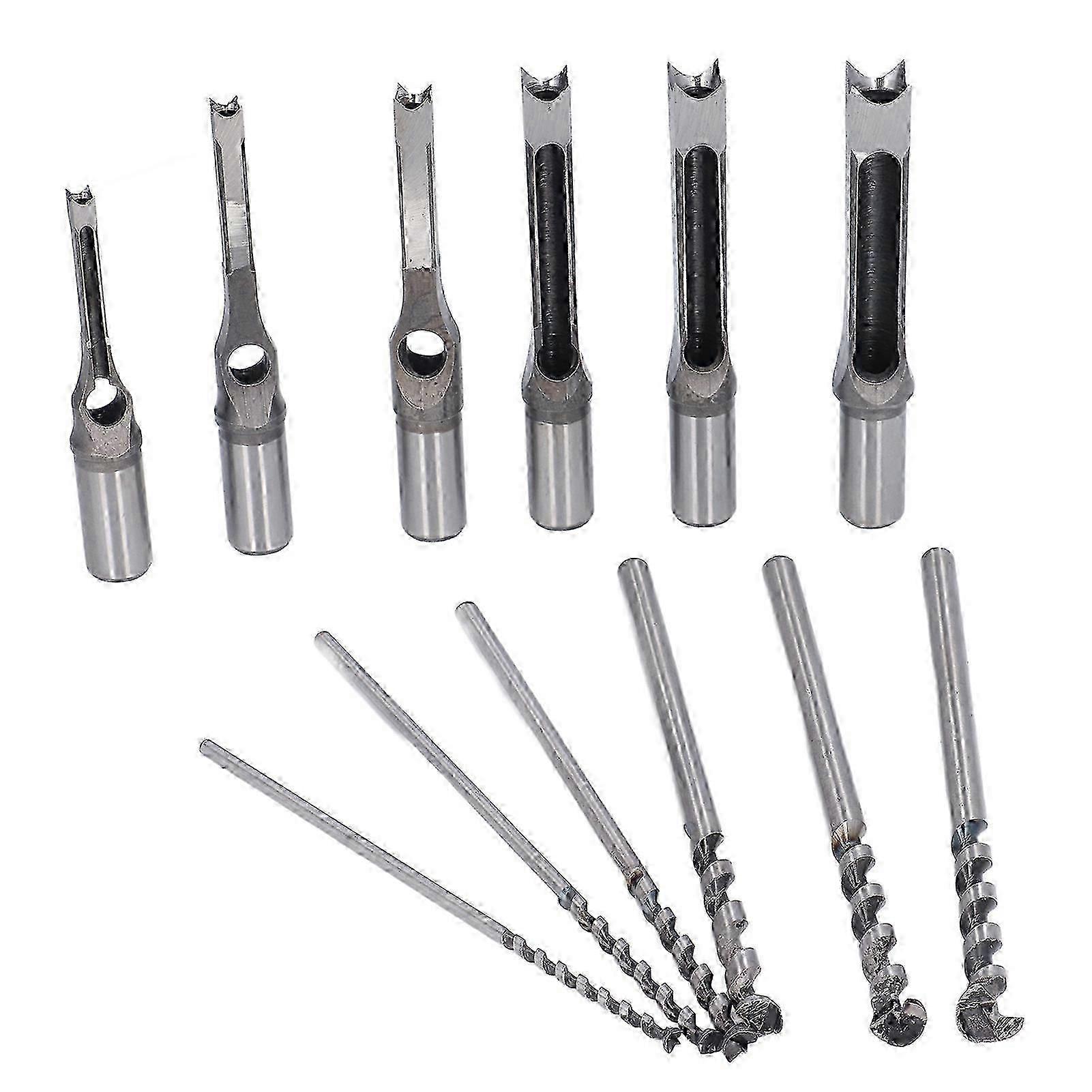 6Pcs Square Hole Mortiser Drill Bit Alloy Steel Adjustable Mortising Chisel Woodworking Tool