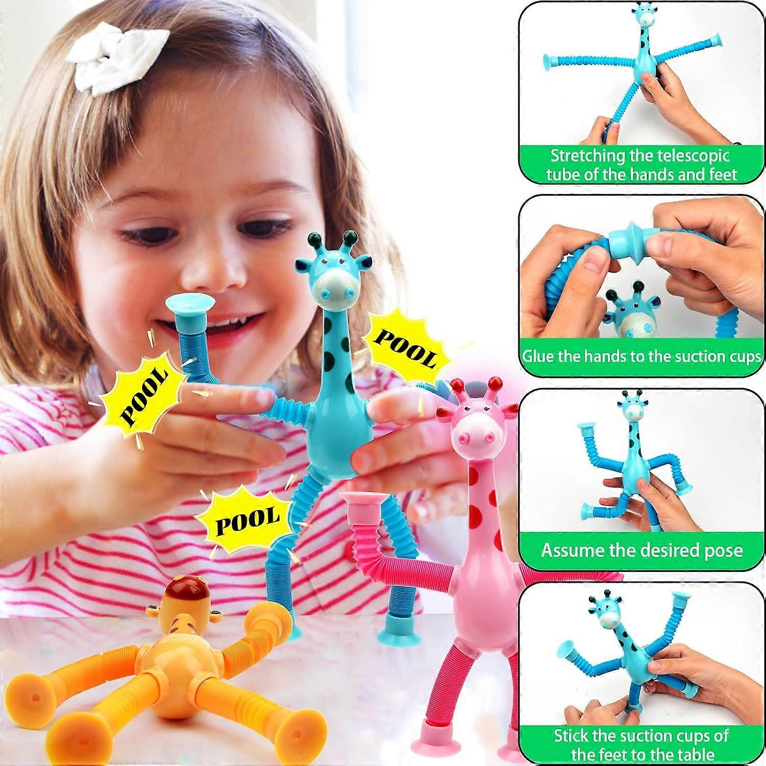 Cartoon Telescopic Pipe Design  Parent-Child Interactive Decompression Toy 4PCS Telescopic Suction Cup Giraffe Toy Set