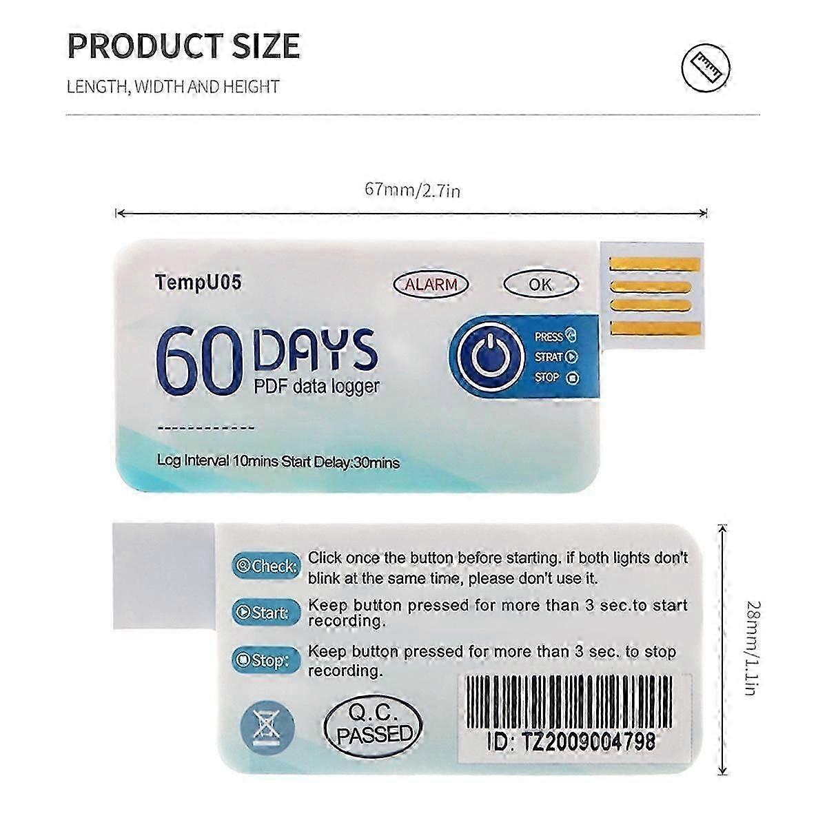 TempU05 1pcs Temperature Data Logger 60 Day Single Use Temperature Analyzer PDF Report USB Temperat